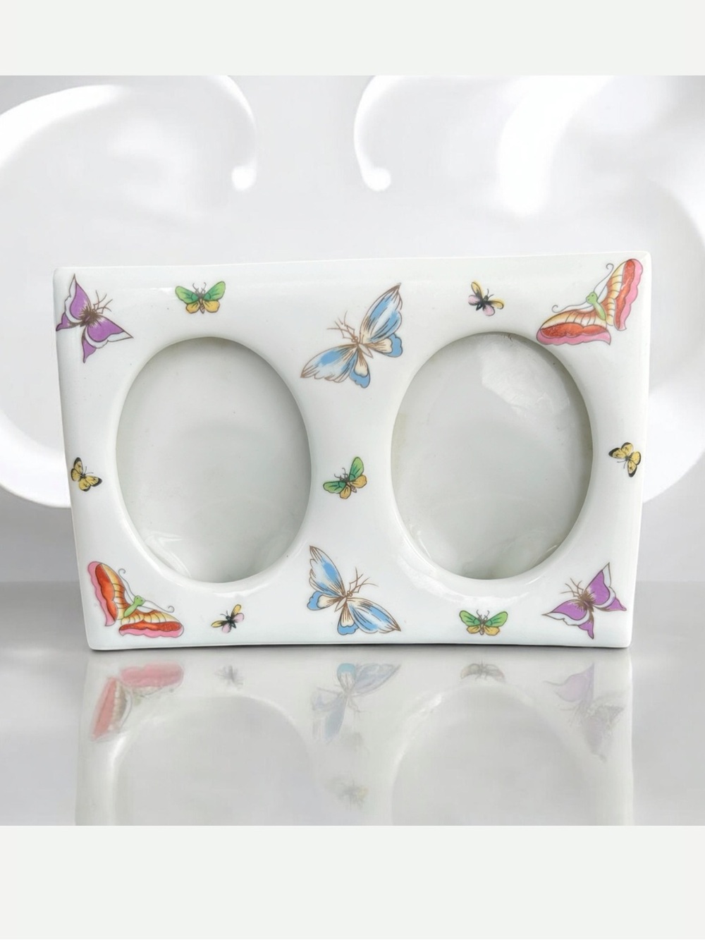 Vintage Japan Andrea by Sadek Butterfly Double Oval Photo Frame -Porcelain